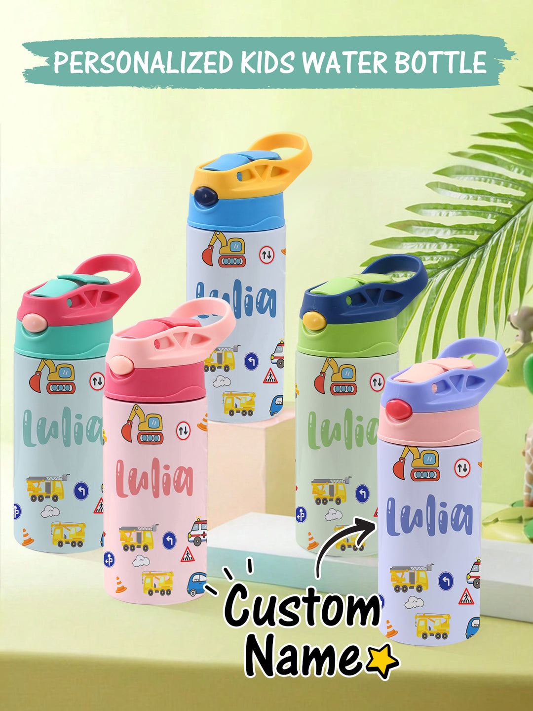 Custom Name Tractor Stainless Steel Water Cup Children's Day Gift for Kids