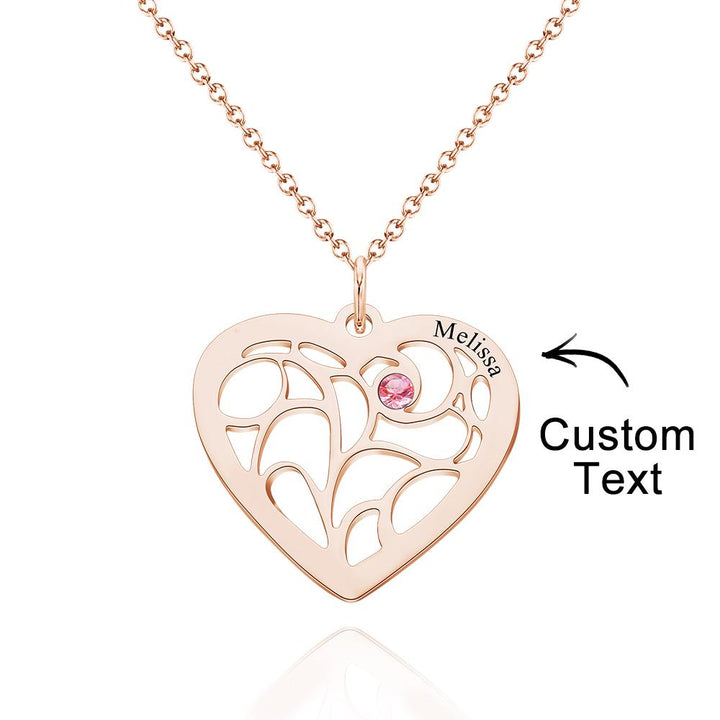 Custom Engraved Name Heart Pendant Necklace with Birthstone