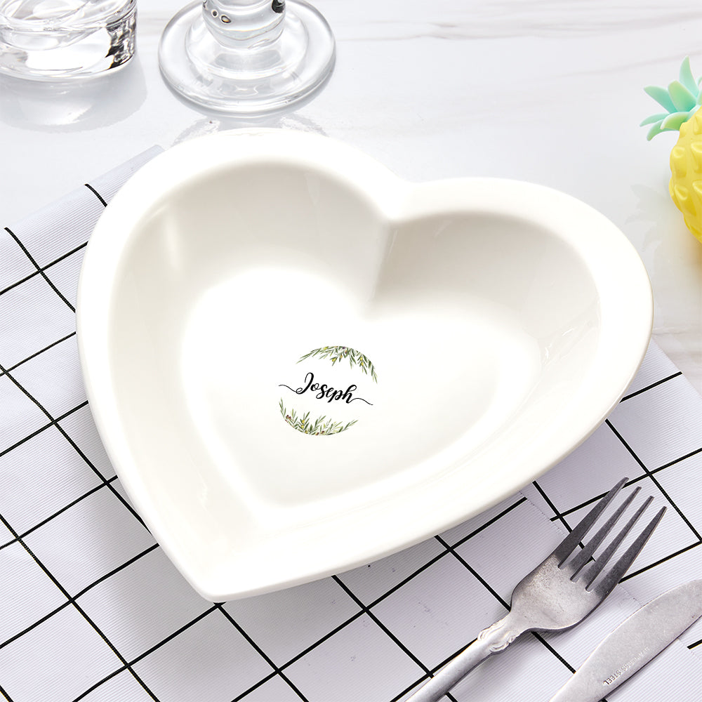 Custom Name Heart Shaped Plate Personalized Ceramics Dinner Plate