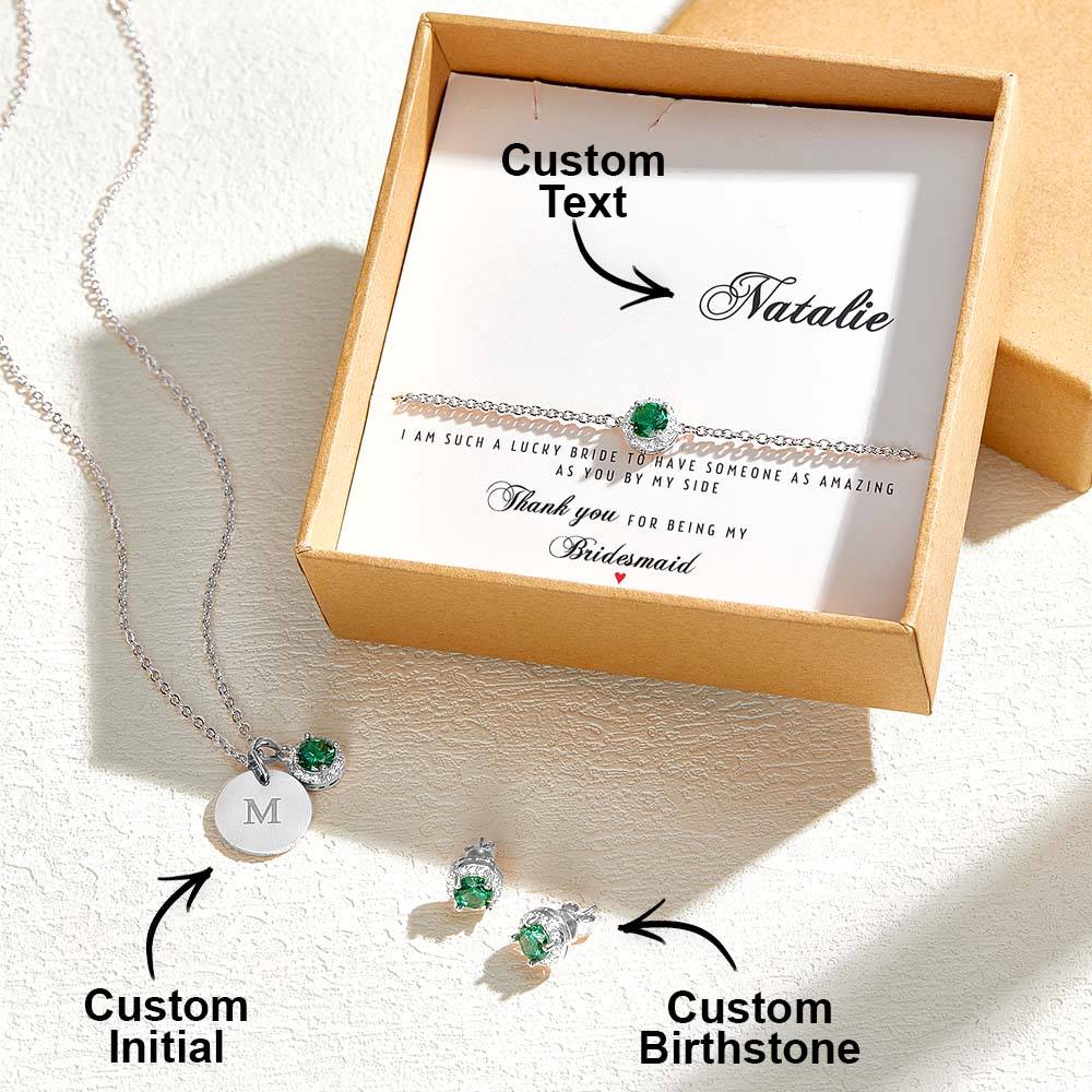 Personalized Earrings Bracelet Necklace Jewelry Set Wedding Bridesmaid Proposal Gift Box