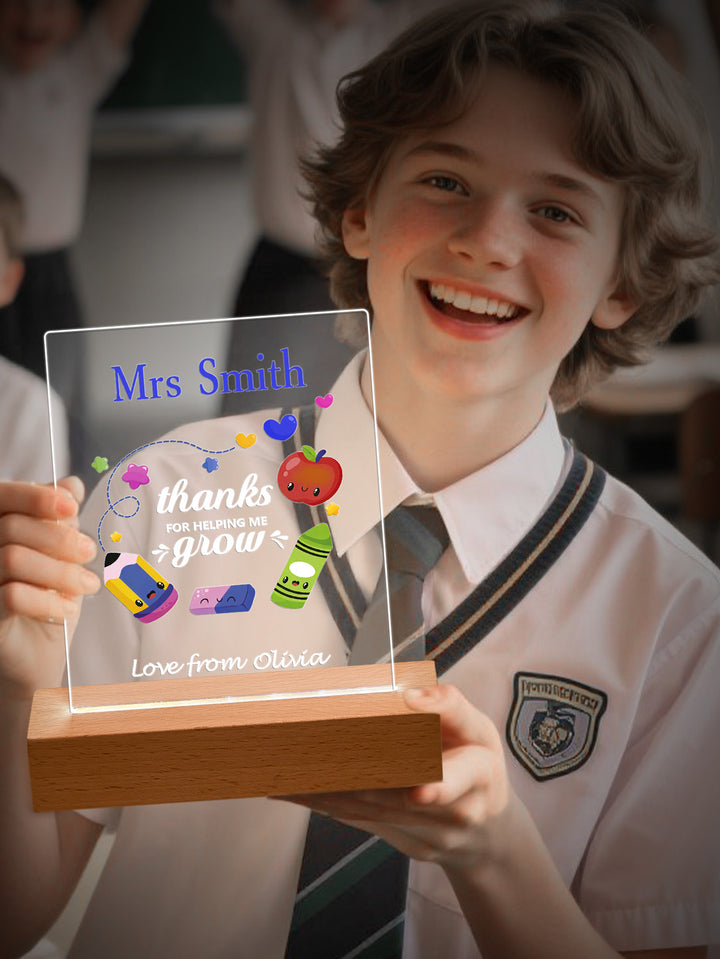 Custom Engraved Back to School Transparent Night Light with Pencil Design White Light Teacher's Day Gift