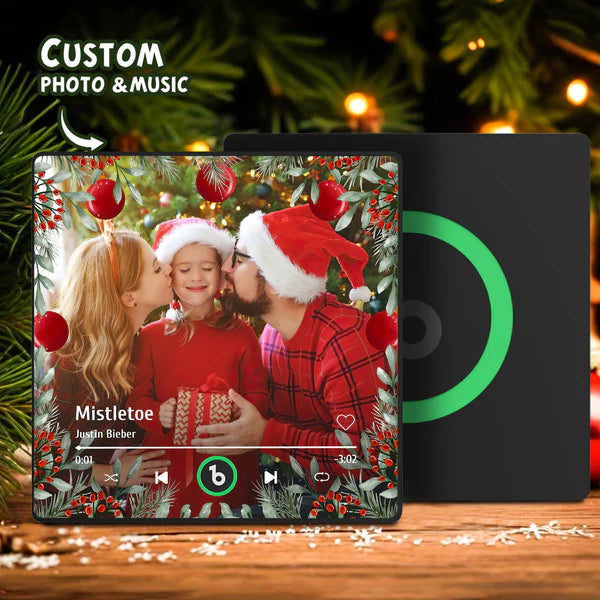 FridgeBeats Framed Personalized Family Photo Music Fridge Magnet Christmas Gifts for Family Custom Music Magnets Can Play Songs