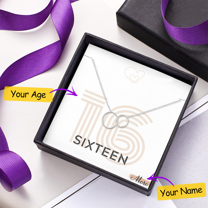 Interlocking Circle Necklace with Custom Age Message Card for Birthday Gift