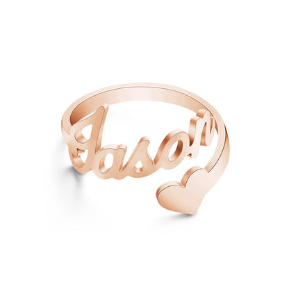 Custom Name Ring Heart Open Adjustable Rings