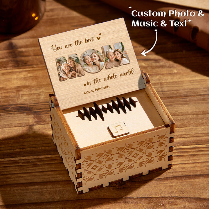 Personalized Wooden Photo Music Box Custom Best Mom Music Box Gift for Mother