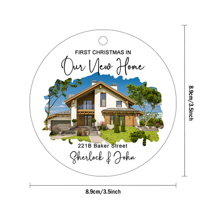 Personalized New Home Photo Hanging Ornament - Custom Watercolor Housewarming Gift
