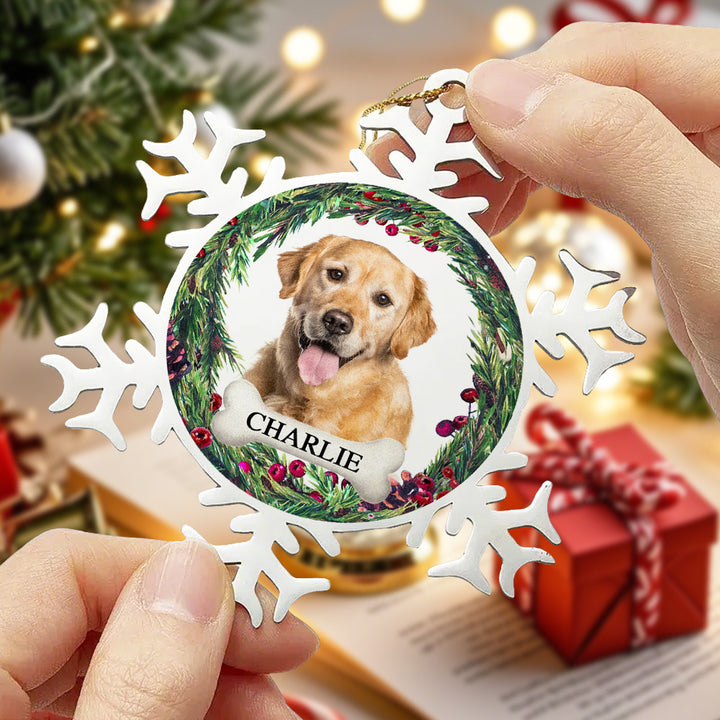 Personalized Pet Photo & Name Snowflake Christmas Ornament – Custom Stainless Steel Holiday Decor