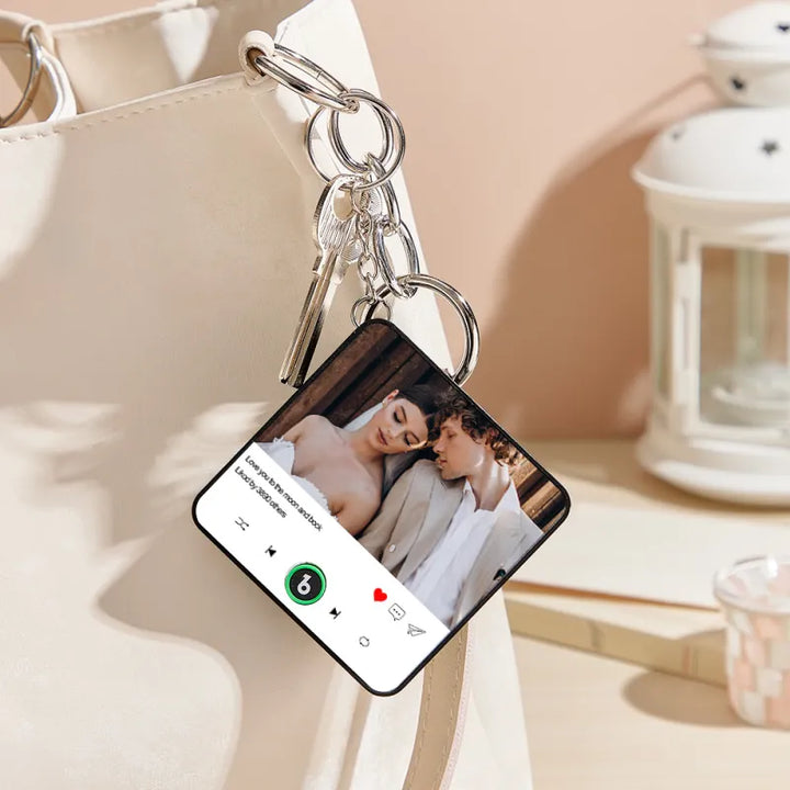 FridgeBeats Custom Photo and Text Music Keychain Music Box Bag Charm That Plays Music Without Cell Phone Best Gifts for Her