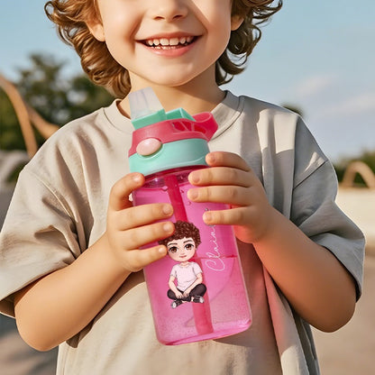 Personalized Cartoon Birth Flower Water Bottle with Straw 16oz Water Bottle Gift for Kids