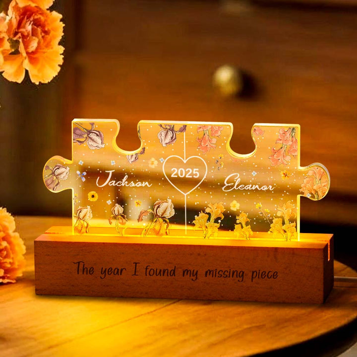 Personalized Couple Puzzle LED Night Light with Birth Flower Night Light Anniversary Gifts for Lover