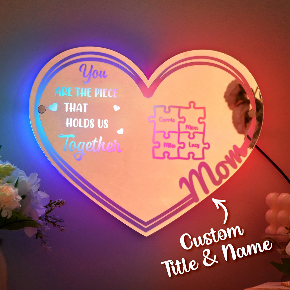 Personalized Mom You Are the Piece That Holds Us Together Mirror Light Puzzle Piece Sign Mother's Day Gifts