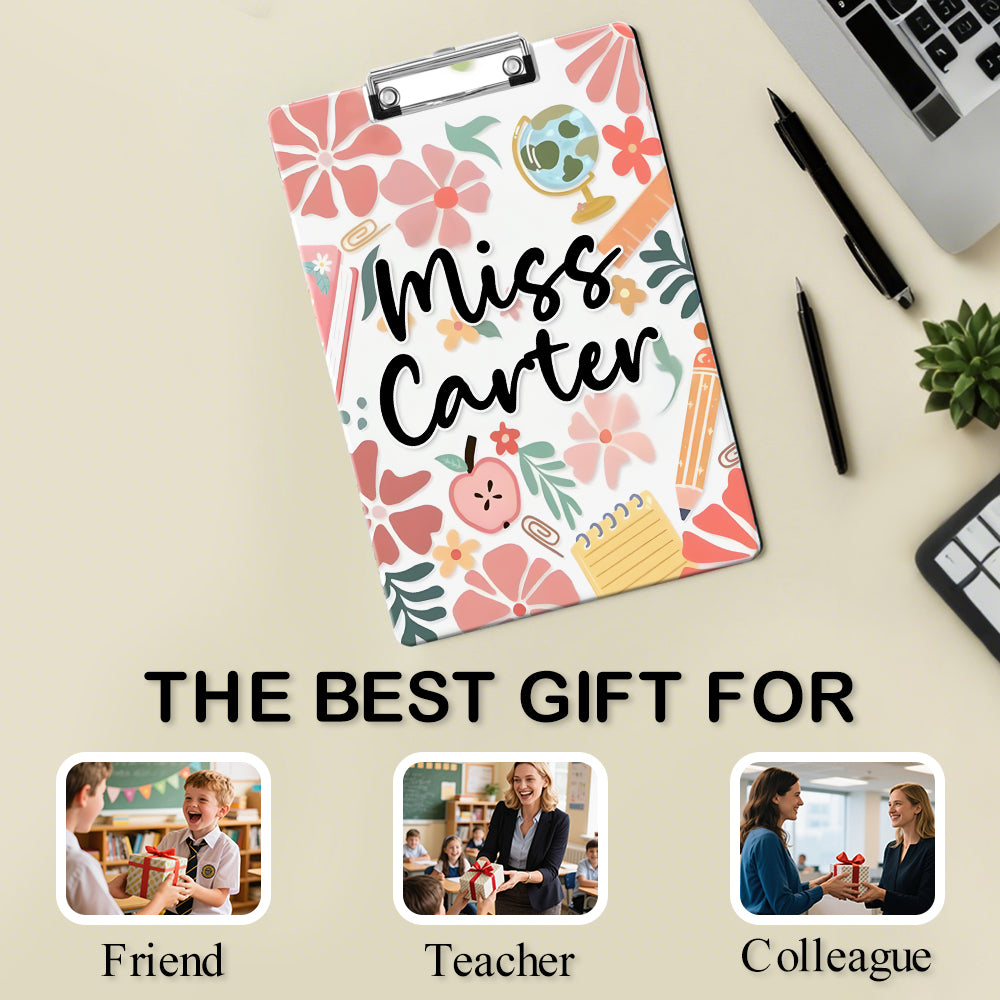 Custom Text Name Folder with Floral Stationery Design – Teacher's Day & Back to School Gift