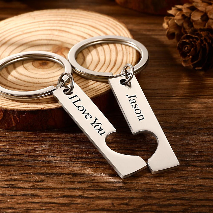 Custom Engraved Text Stainless Steel Couples Keychains