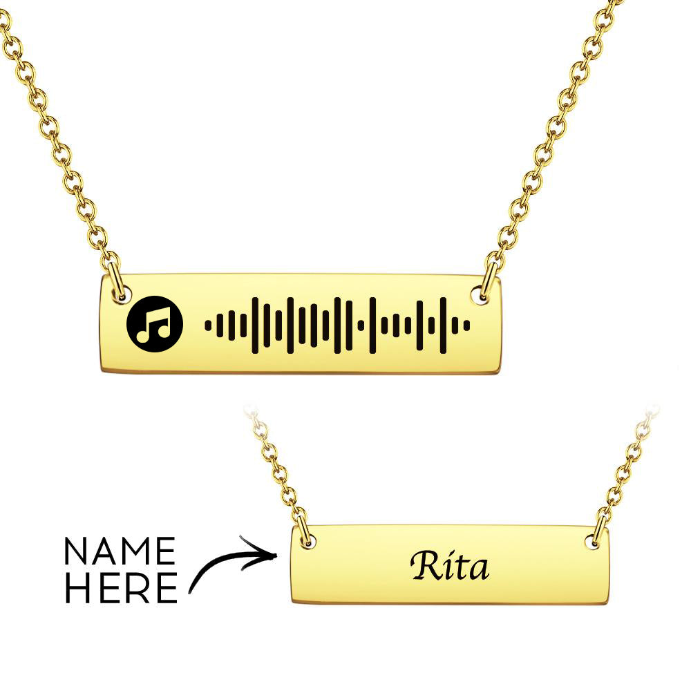 Personalized Bar Necklace Music Code Necklace Engraved Name Stainless Steel Necklace Gift