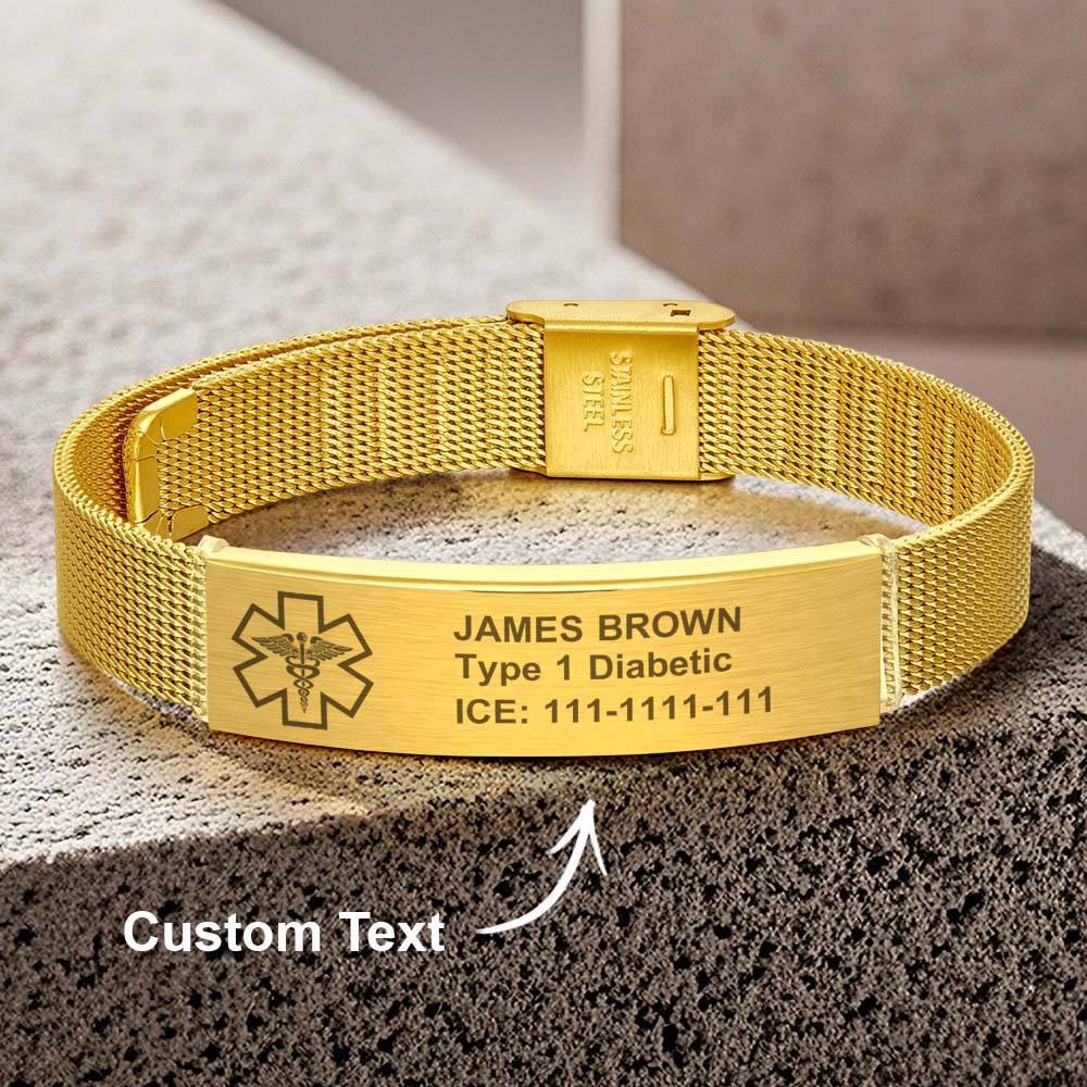 Personalized Emergency Medical Alert ID Bracelet with Text Adjustable Bracelet Gift for Diabetes Epilepsy Autism