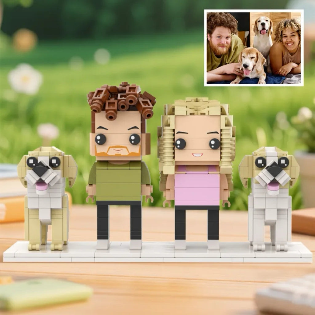 Custom Full-Body Brick Figures of 2 People and 2 Cute Dogs Personalized Anniversary Gift Birthday Gift