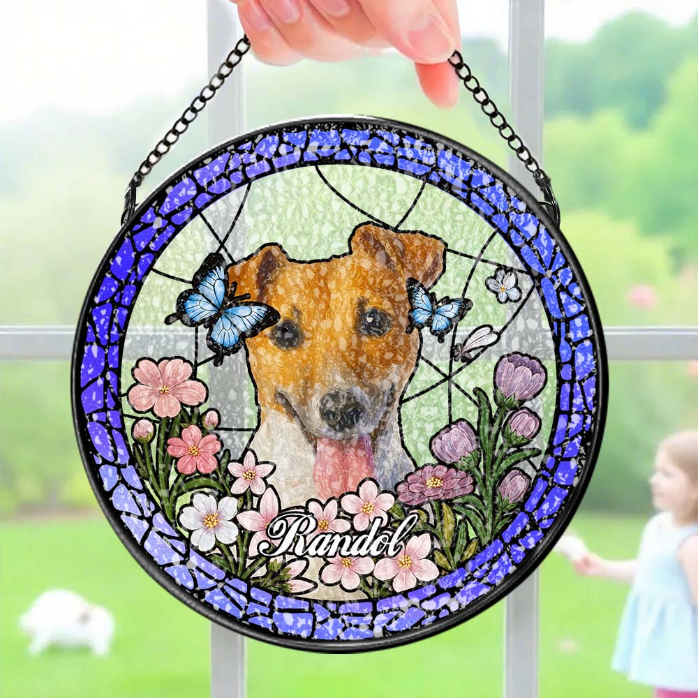 Custom Pet Portrait Stained Glass Suncatcher – Personalized Pet Keepsake Memorial Gift for Dog & Cat Lovers