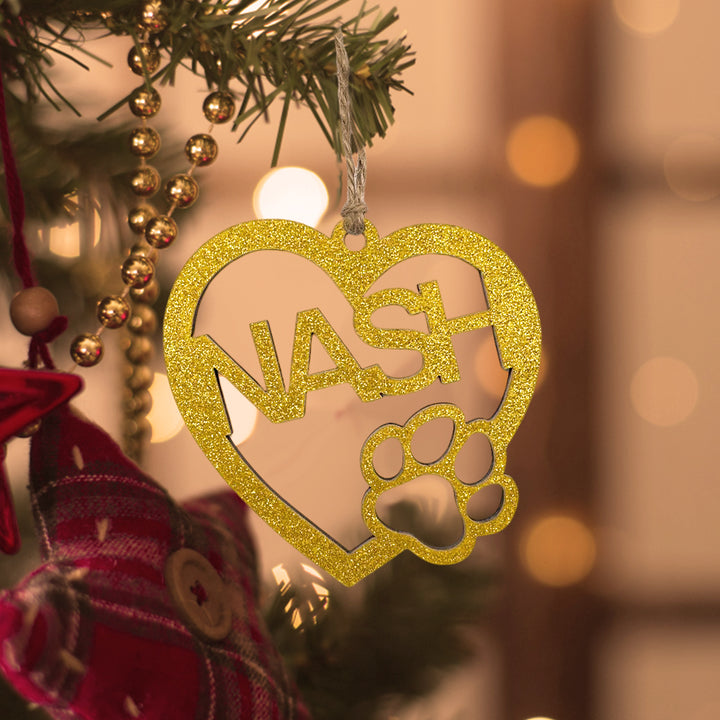 Personalized Wood Heart Dog Paw Name Christmas Ornament
