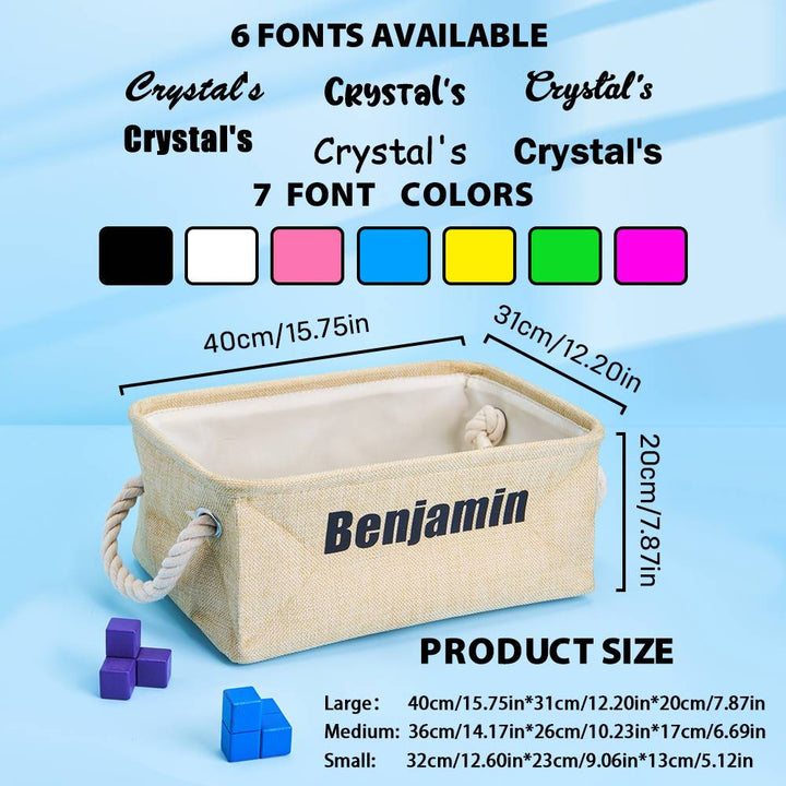 Personalized Storage Basket with Name Toy Bin Linen Organizer Gift for Children