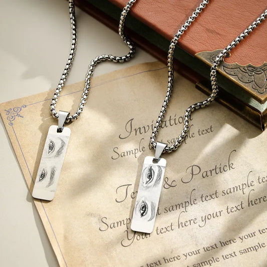 Custom Eyes Photo Necklace Double Sided Personalization Photo Eye Necklace You and Him/Her