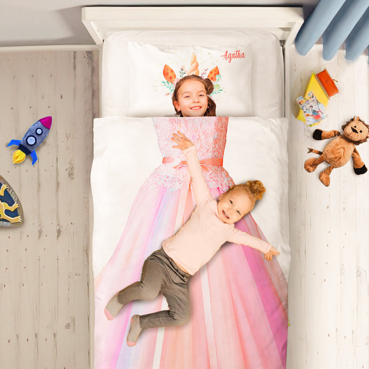 Custom Bedding Set 2 Pieces Princess Girls Duvet Cover Pillowslip with Name Cover Only (Insert Not Included)