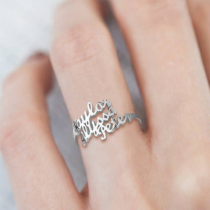 Custom Three Names Ring - 925 Sterling Silver