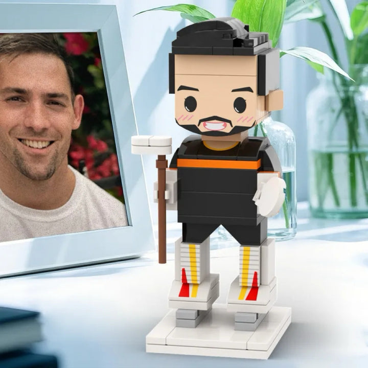 Custom Head 1 Person Cute Brick Figure Ice Birthday Gift Hockey Theme Anniversary Gift for Puckster