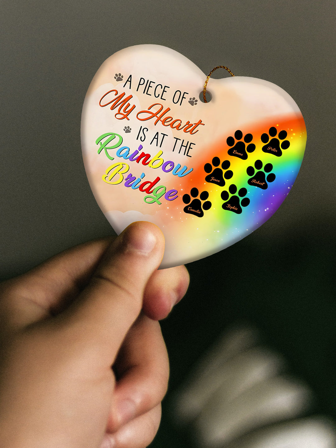Personalized Heart Pet Ornament A Piece Of My Heart Is At The Rainbow Bridge Ornament for Pet Memorial Gift