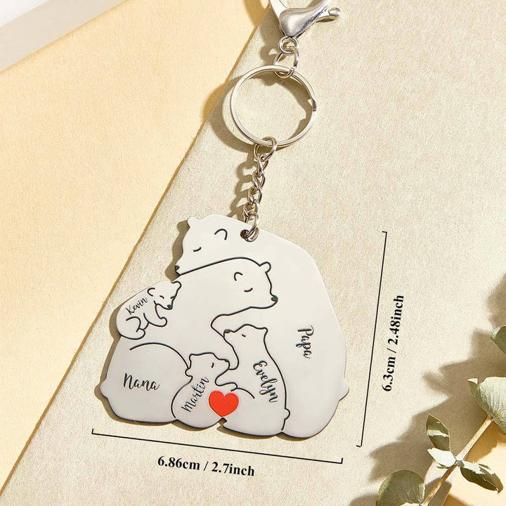 Personalized Engraved Papa Mama Bear Keychain Family Keepsake Gift for Dad Mom