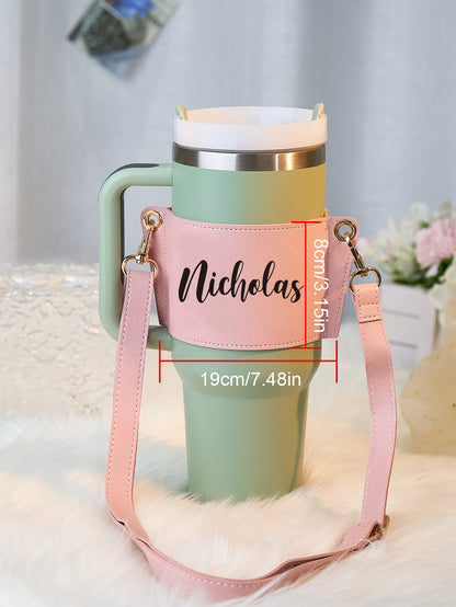 Custom Name Water Bottle Carrier Bag for 40oz Stanley Tumbler with Adjustable Strap Birthday Gift for Women