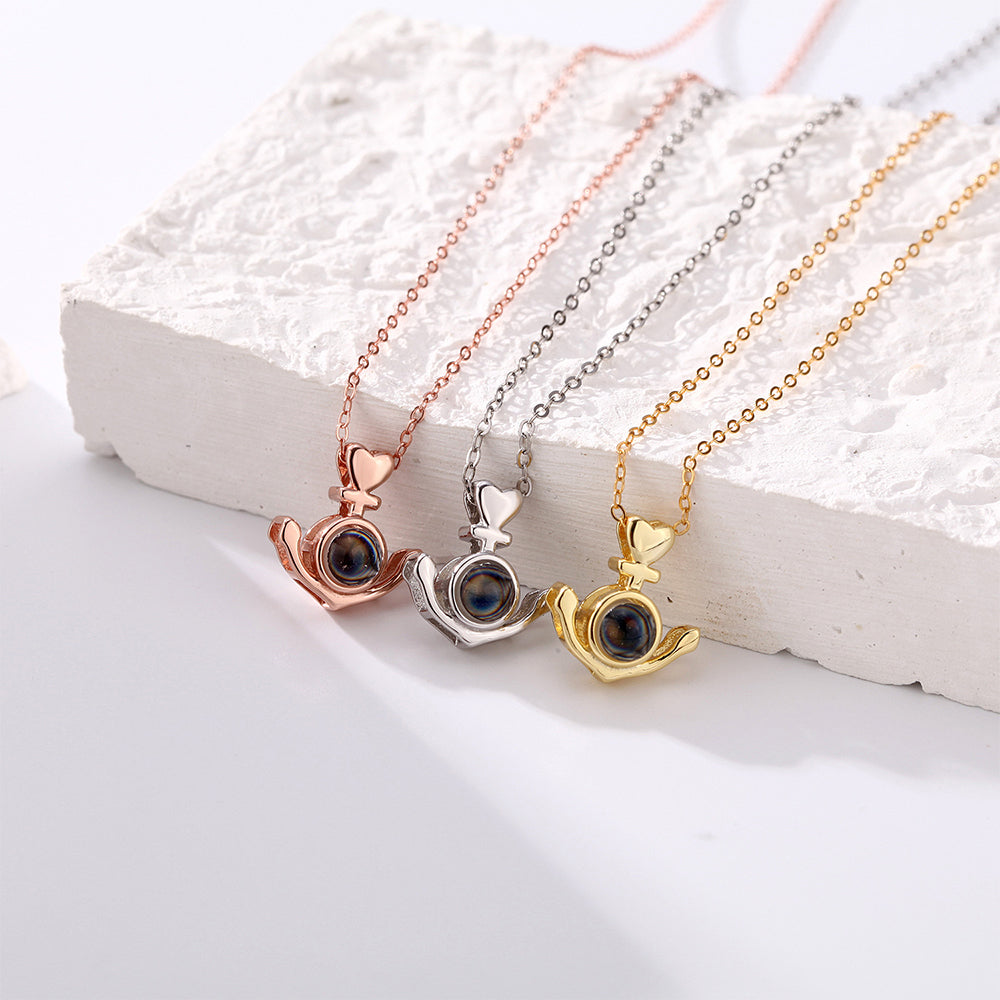 Personalized Anchor Projection Necklace with Heart 925 Sterling Silver