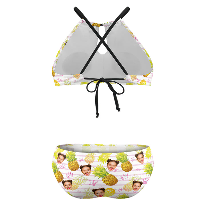 Custom Face Plus Size Swimwear Personalized Pineapple High Waist Bikini Swimsuit