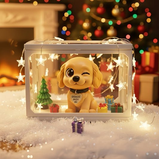 Custom 1 Pet 3D Mini Figure Glass Dollhouse Personalized Scene Display Case Unique Christmas Gift  (Production: 10-15 Business Days)
