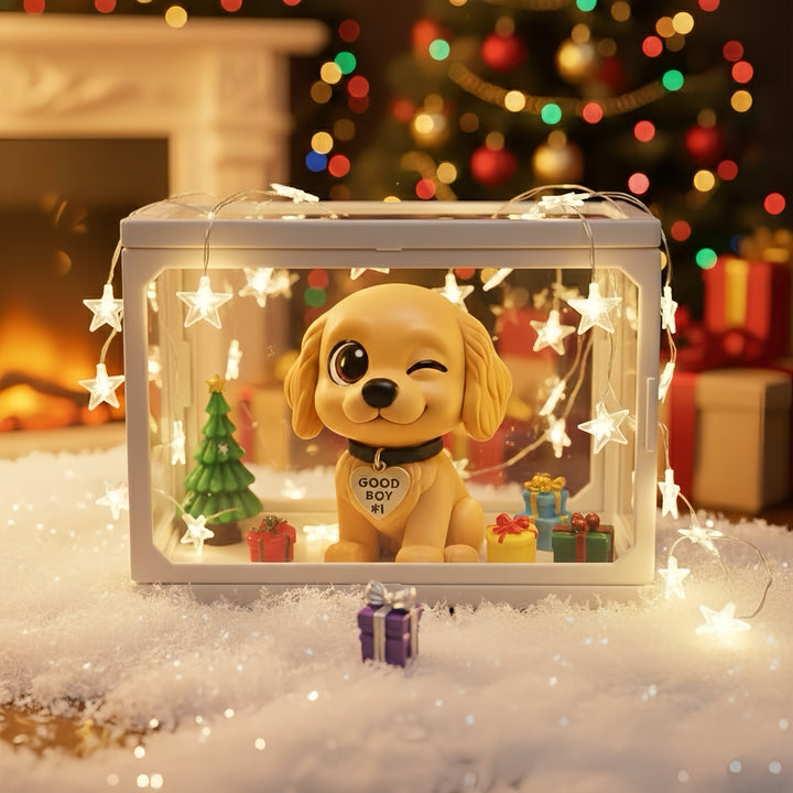 Custom 1 Pet 3D Mini Figure Glass Dollhouse Personalized Scene Display Case Unique Christmas Gift  (Production: 10-15 Business Days)