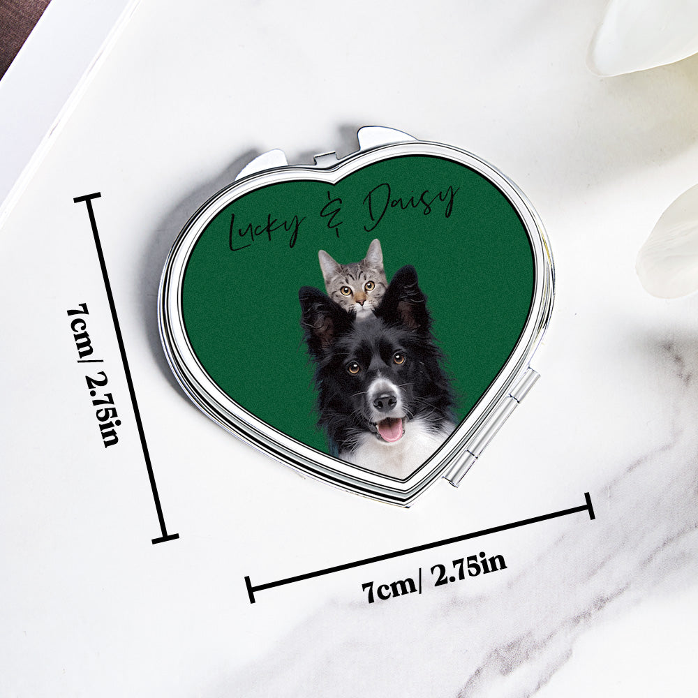 Personalized Pet Portrait Compact Portable Mirror Travel Birthday Gift for Pet Lover