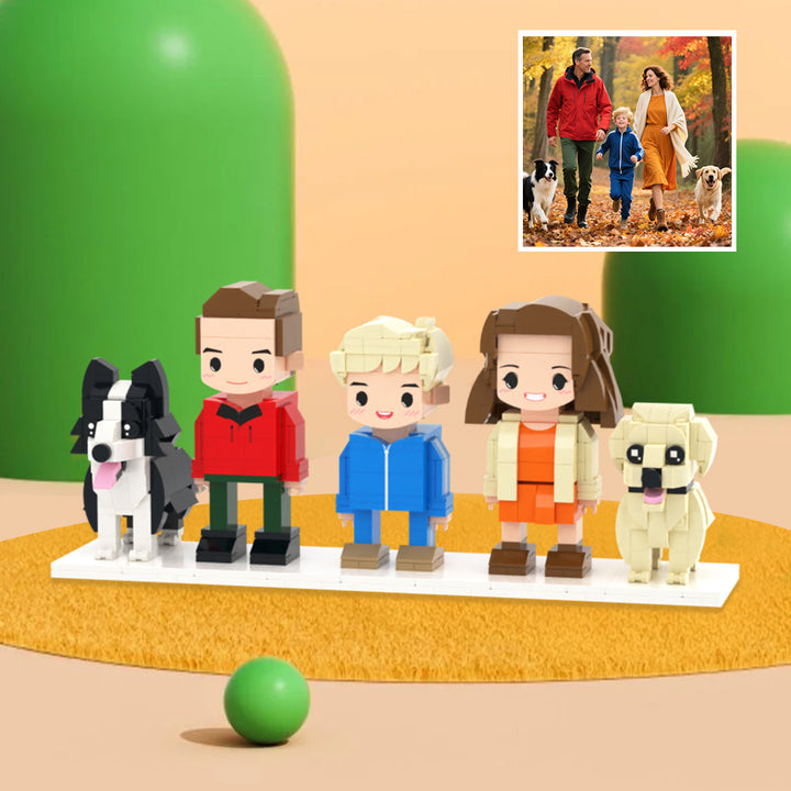 Custom Full-Body Cute Brick Figures of 3 People and 2 Dogs Personalized Anniversary Gift Birthday Gift