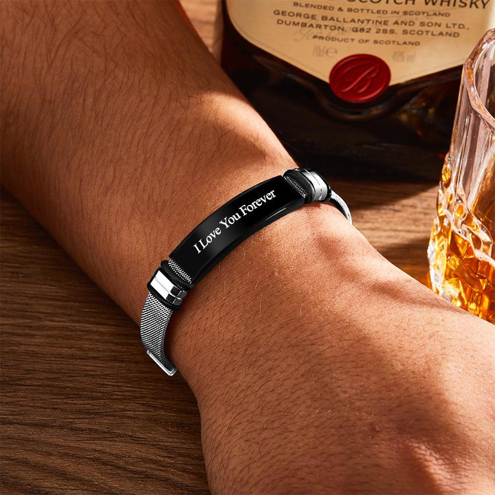Personalized Engraved Text Black Bracelet