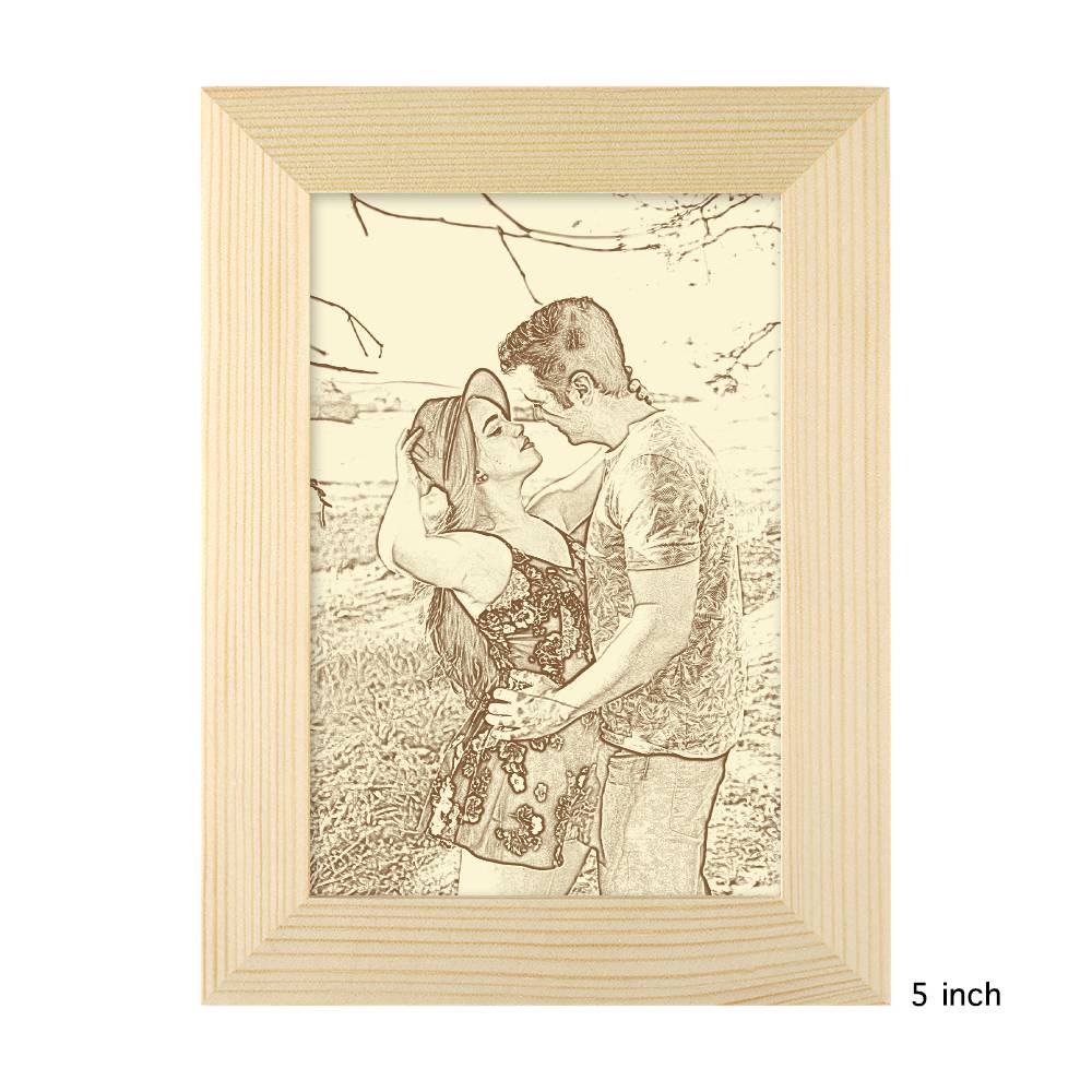 Personalized Engraved Photo Frame Wooden Sketch Effect - 6 Inches 8 Inches 10 Inches