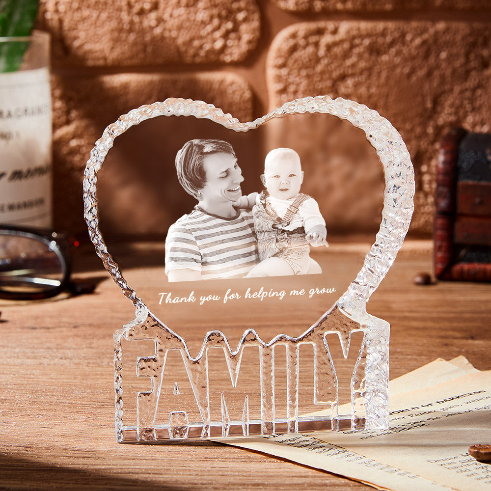 Personalized Heart Crystal Picture Frame 3D Crystal Fathers Day Gift
