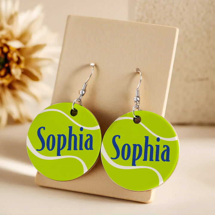 Personalized Wooden Tennis Earrings with Name Sport Earring Jewelry Gift for Her