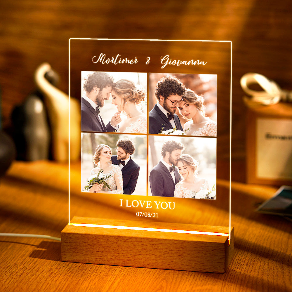 Personalized I Love You Acrylic Night Light with Pictures and Names