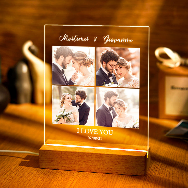 Personalized I Love You Acrylic Night Light with Pictures and Names