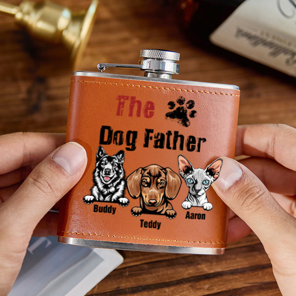 Personalized PU Leather Flask Stainless Steel 6oz Whiskey Flask Gift for Pet Lover