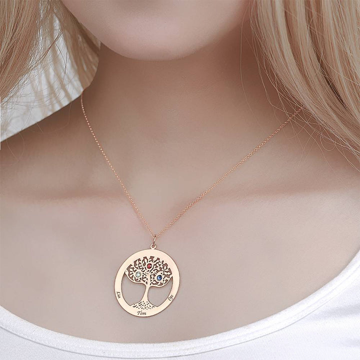Personalized Family Tree Necklace Engraved Name Birthstone Necklace S925 Silver