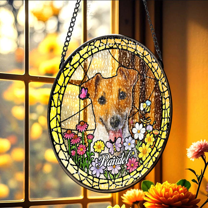 Custom Pet Portrait Stained Glass Suncatcher – Personalized Pet Keepsake Memorial Gift for Dog & Cat Lovers