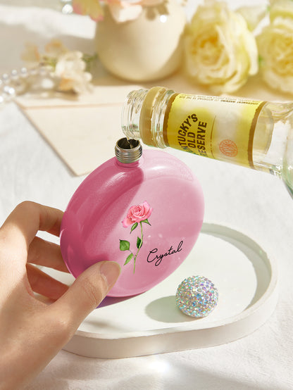 Personalized Birth Flower Round Flasks with Name 5oz Glitter Flask Birthday Bridesmaid Party Gift for Girls