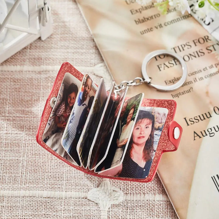 Custom Arrange Photos in Random Order Album Keychain Custom Photo PU Leather Keychain Romantic Gift for Mom