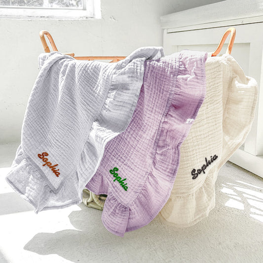 Personalized Baby Swaddle Blanket Custom Muslin Blanket with Embroidered Name Gift for Baby