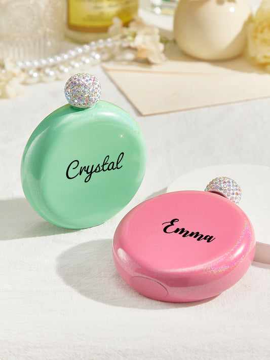 Personalized Round Flasks with Name 5oz Glitter Flask Birthday Gift for Her