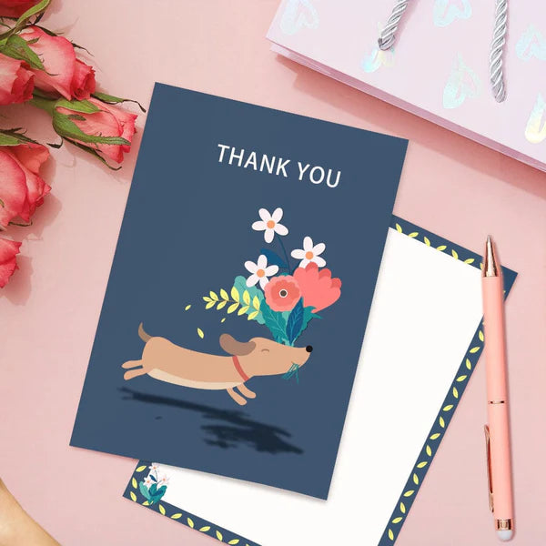 Blue Dog Bouquet Thank You Card Birthday or Baby Shower Gifts